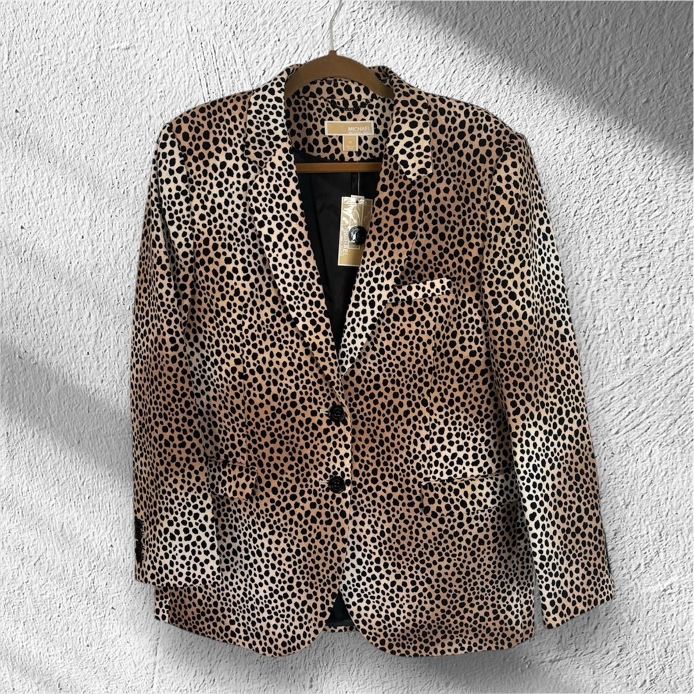 Michael Kors Cheetah Print Stretch Crepe Blazer Size 12 - Picture 2 of 9